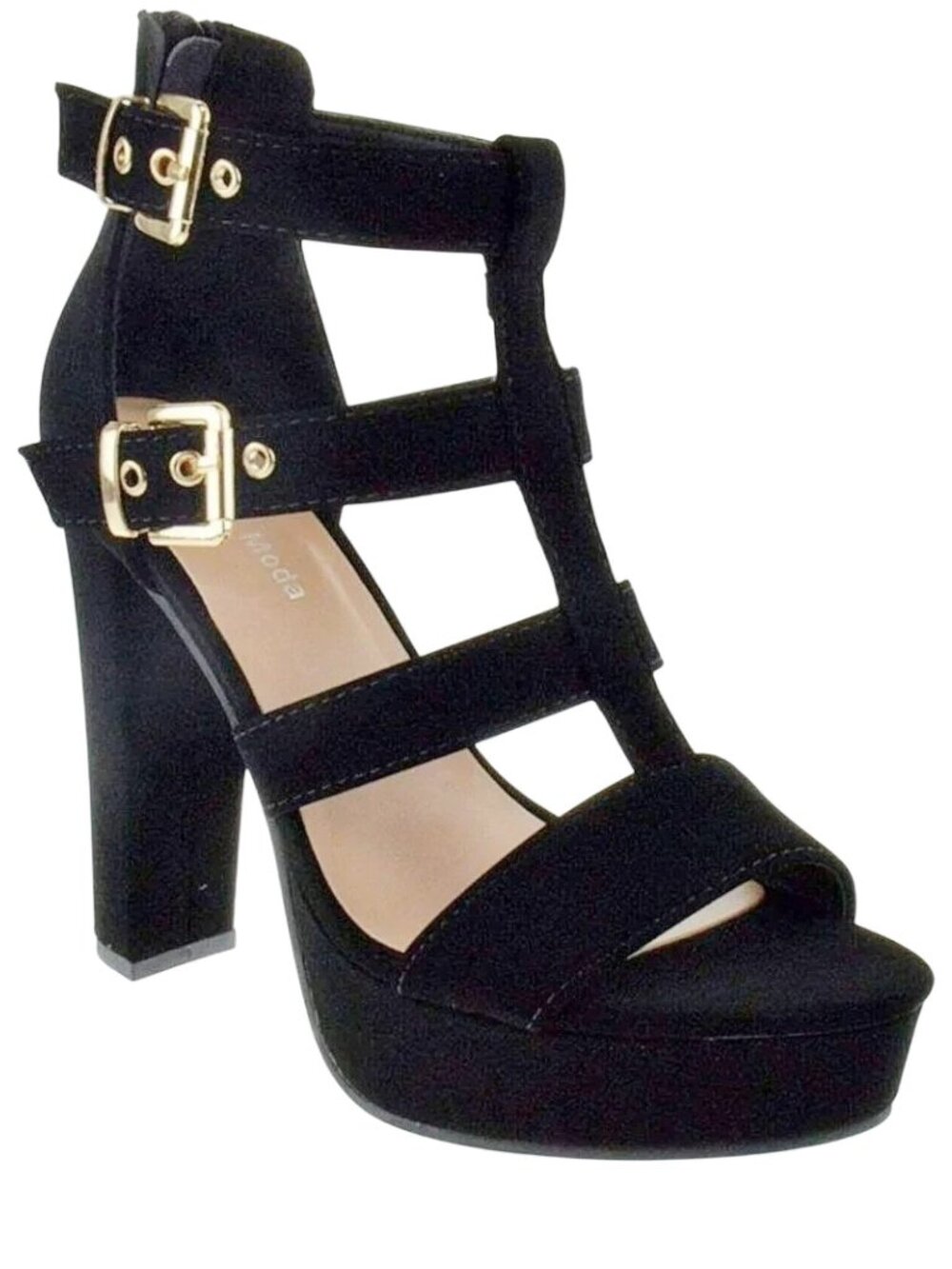 Top Moda Peep Toe Nubuck Platform Chunky Heel Caged Strappy Dress Sandals